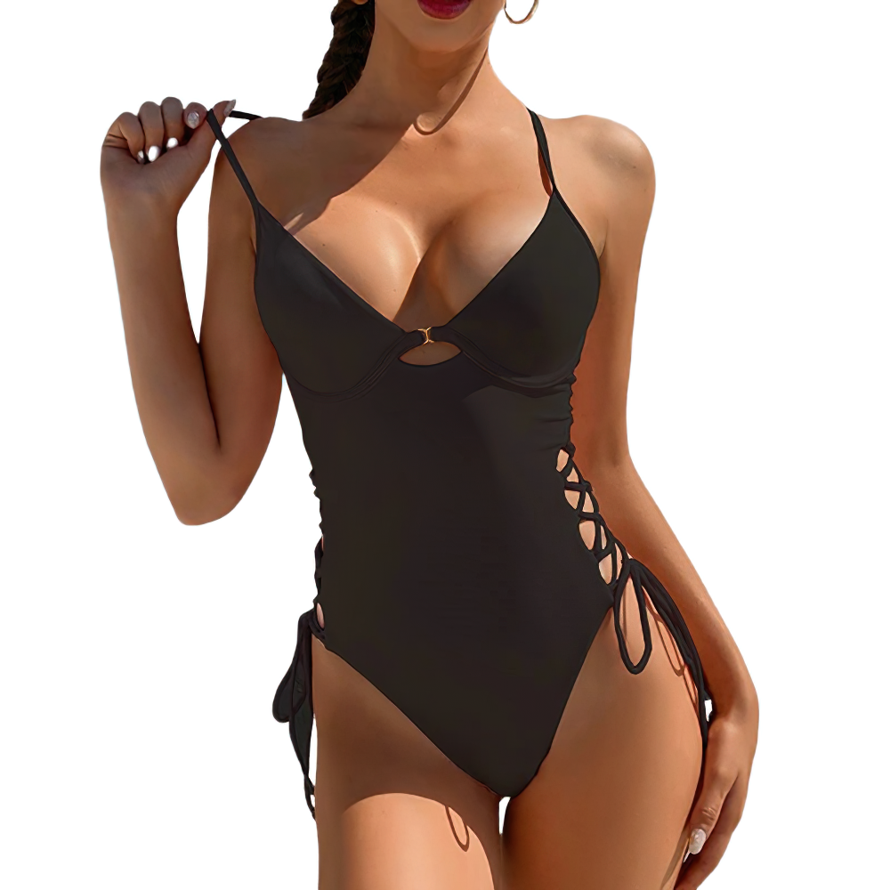Women Swimming Costume One-piece Lace Cut Out Swimsuit Beach Bathing Suit