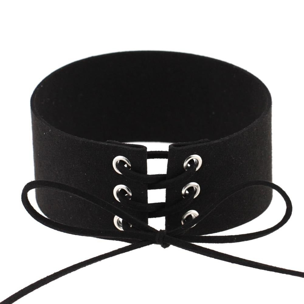 Lace-Up Velvet Choker In 11 Colors / Big Chunky Gothic Choker Necklace / Neck Jewelry - HARD'N'HEAVY