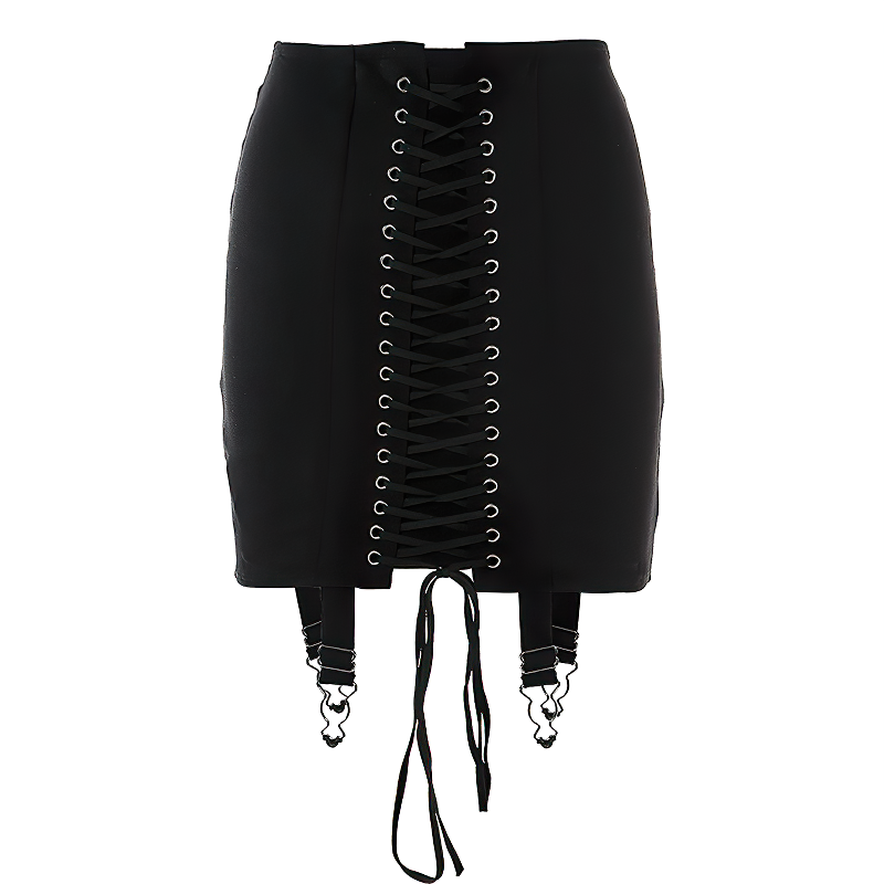 Lace Up Vintage Black Women's Skirt / High Waist Female Bandage Streetwear - HARD'N'HEAVY