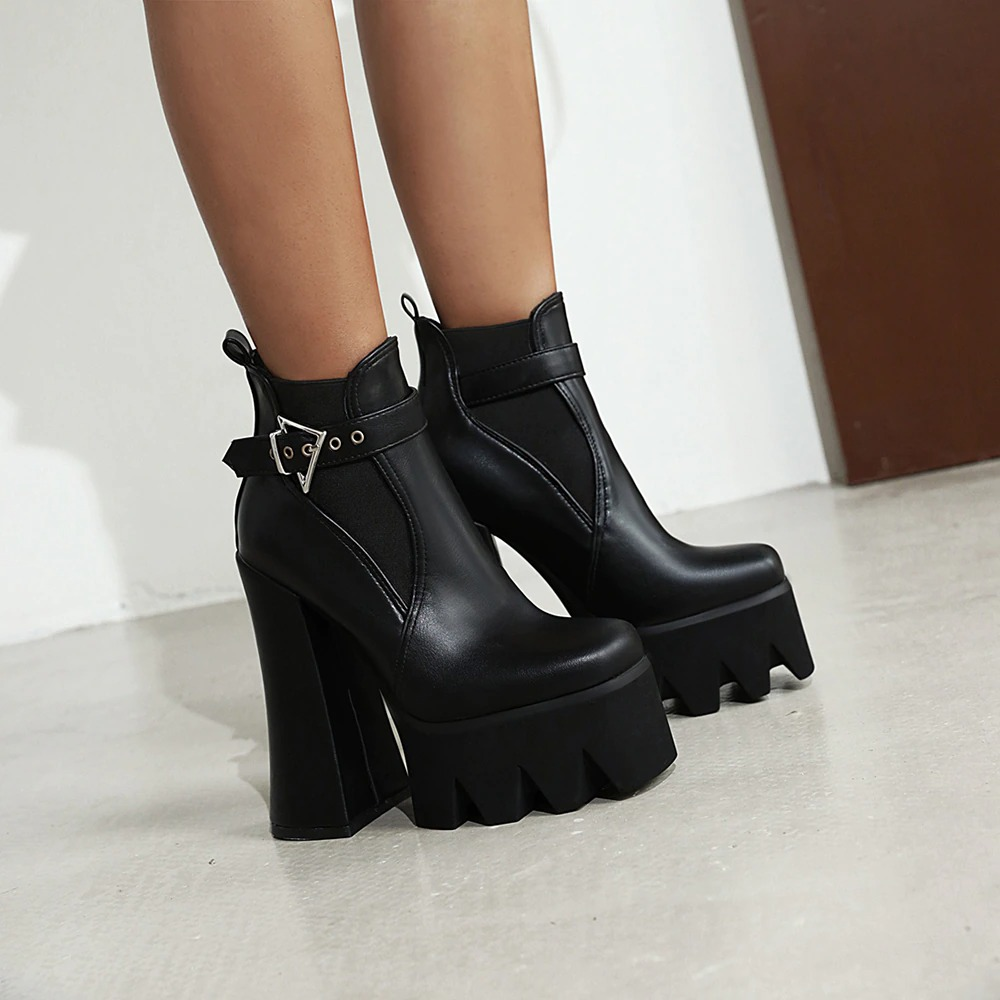 Ladies Block High Heels Ankle Boots / Women's Platform Shoes