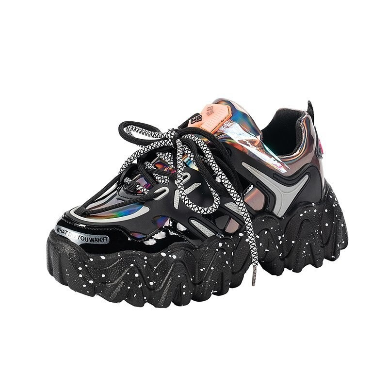 Ladies Casual Black Lace-up Sneakers / Thick Outsole Platform Spring / Cool Mixed Colors - HARD'N'HEAVY