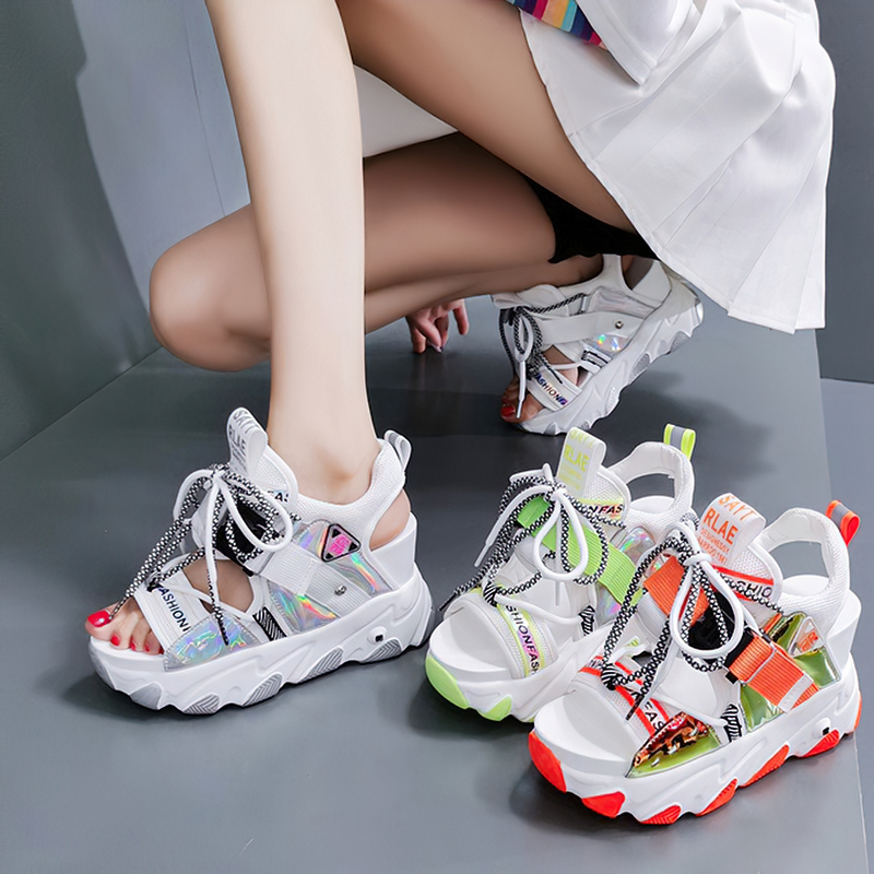 Ladies Chunky Platform Sandals With Buckle Strap / Mixed Color Women's Summer Shoes - HARD'N'HEAVY