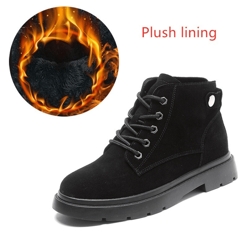 Ladies trendy black suede ankle boots with plush lining and platform sole, perfect for stylish alternative footwear.