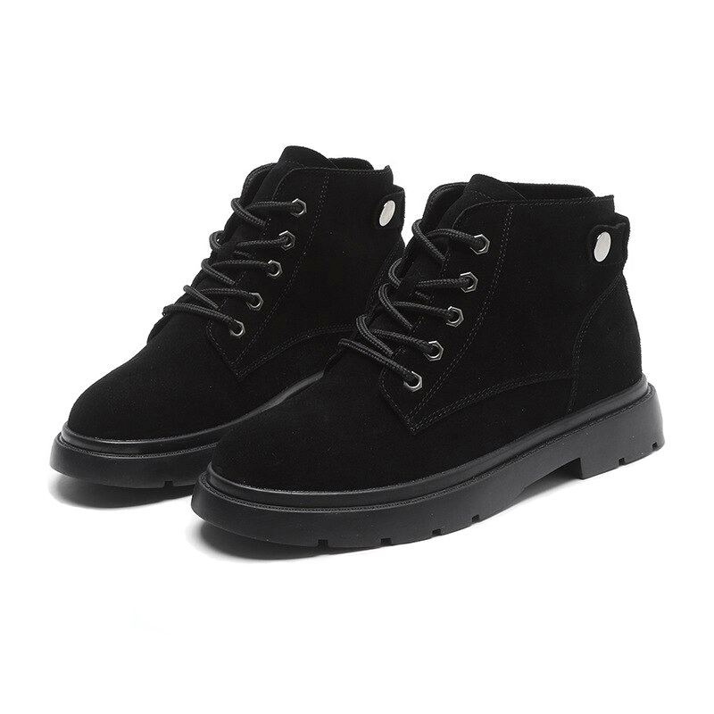Elegant black suede lace-up ankle boots with platform soles, perfect for a stylish alternative footwear choice.
