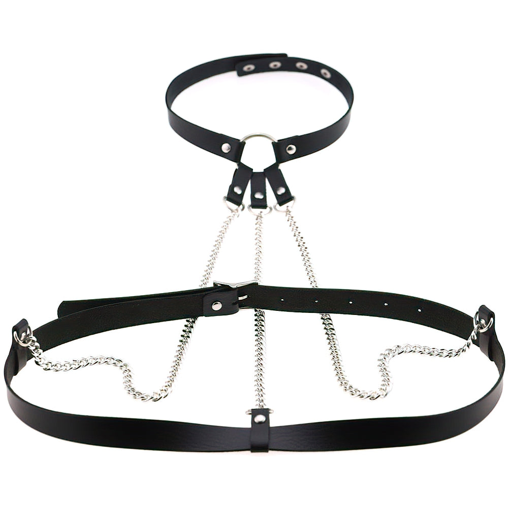 Ladies Leather Straps Body Suspenders with Chains / Alternative Style Body Harness Accessories - HARD'N'HEAVY