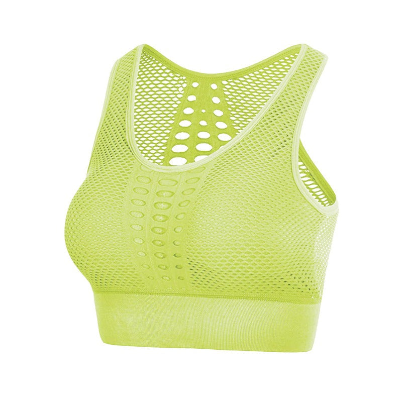 Bright green seamless women's sports top, perfect for summer workouts and breathable fitness sessions.