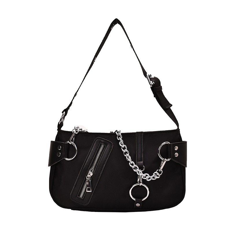 Lady's Vintage Black Bag / Waterproof Bag with Silver Chain / Gothic Style Shoulder Bag - HARD'N'HEAVY