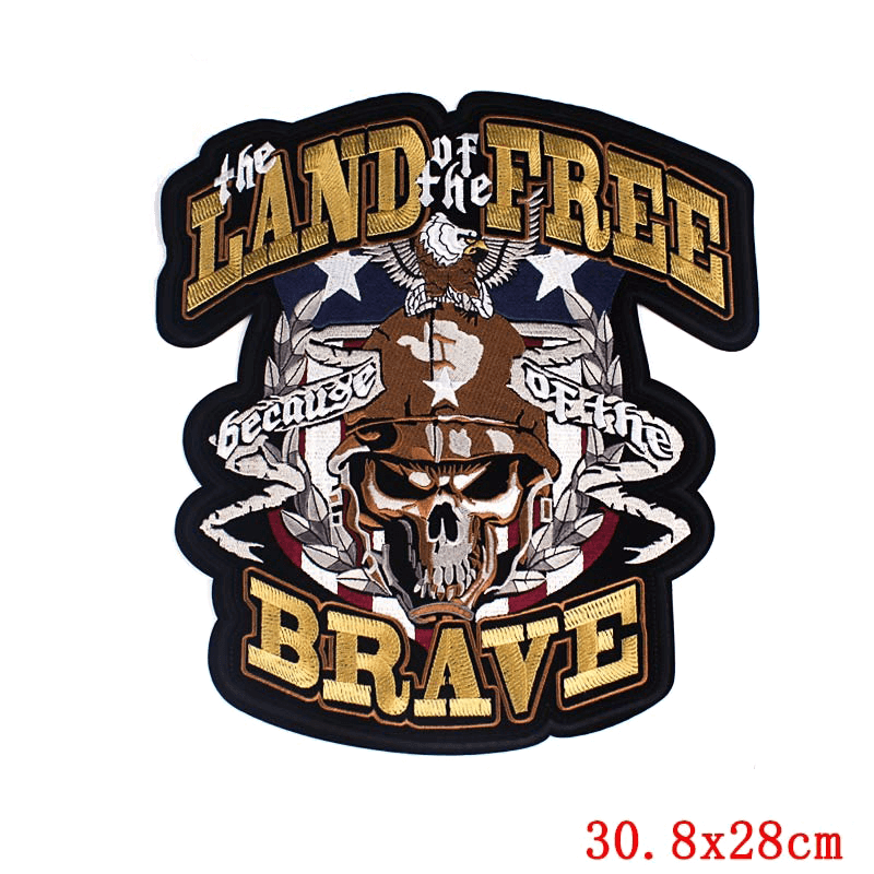 Land of the Free Brave Print Iron-On Patch For Jackets / Large Embroidered Biker Patches For Clothes - HARD'N'HEAVY