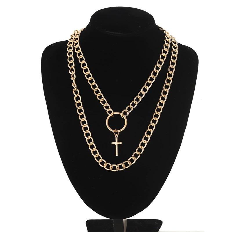 Layered Chain Necklace for Women Men in Punk style / Fashion Cross Pendants / Aesthetic Jewelry