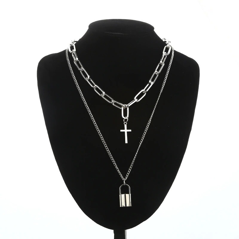 Layered Chain Necklace for Women Men in Punk style / Fashion Cross Pendants / Aesthetic Jewelry