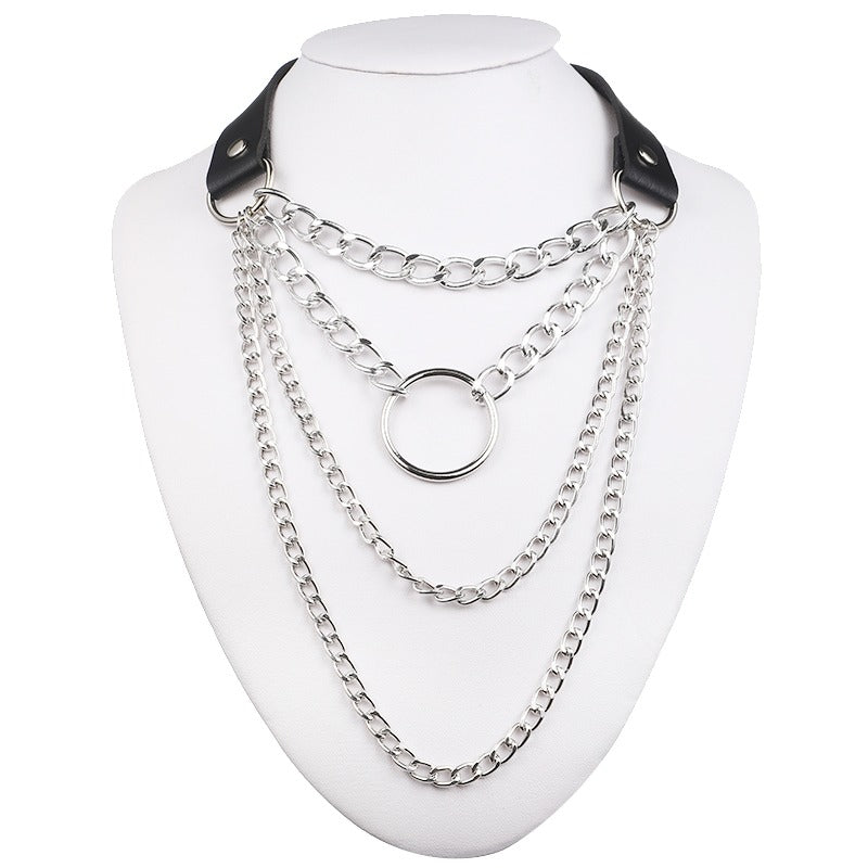 Layered Chain Necklace Jewelry / Gothic O-Ring Pendant Necklace for Men and Women - HARD'N'HEAVY