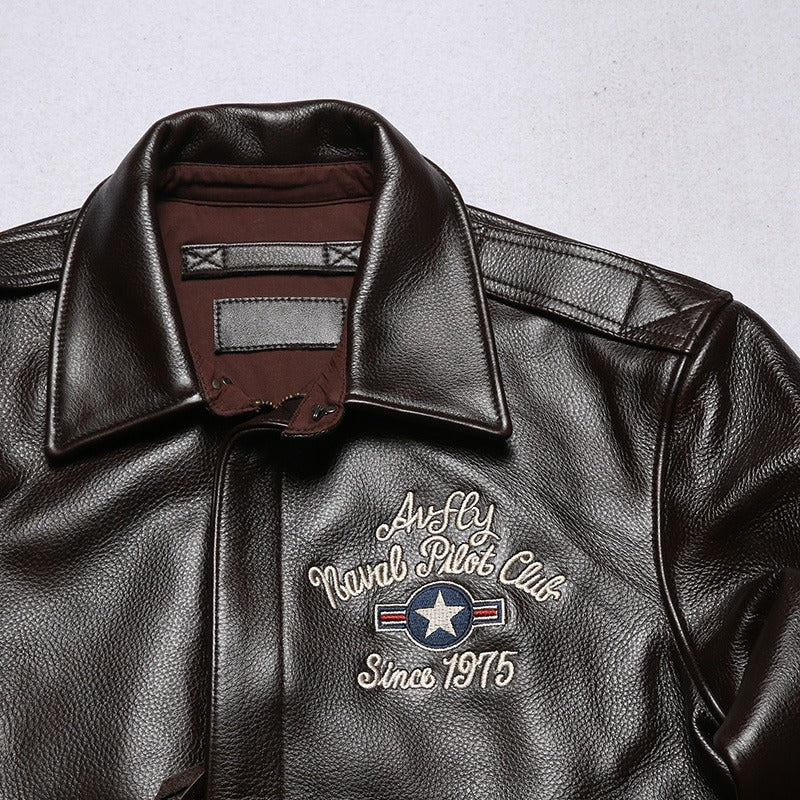 Leather Biker Jacket / Rock Style Men's Bomber / Jacket With Embroidery - HARD'N'HEAVY