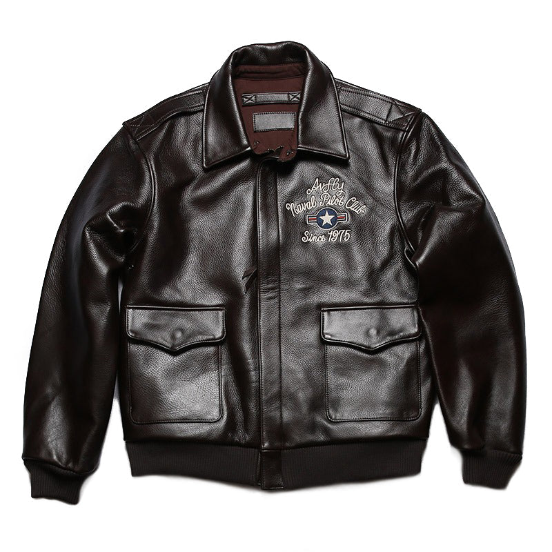 Leather Biker Jacket / Rock Style Men's Bomber / Jacket With Embroidery - HARD'N'HEAVY