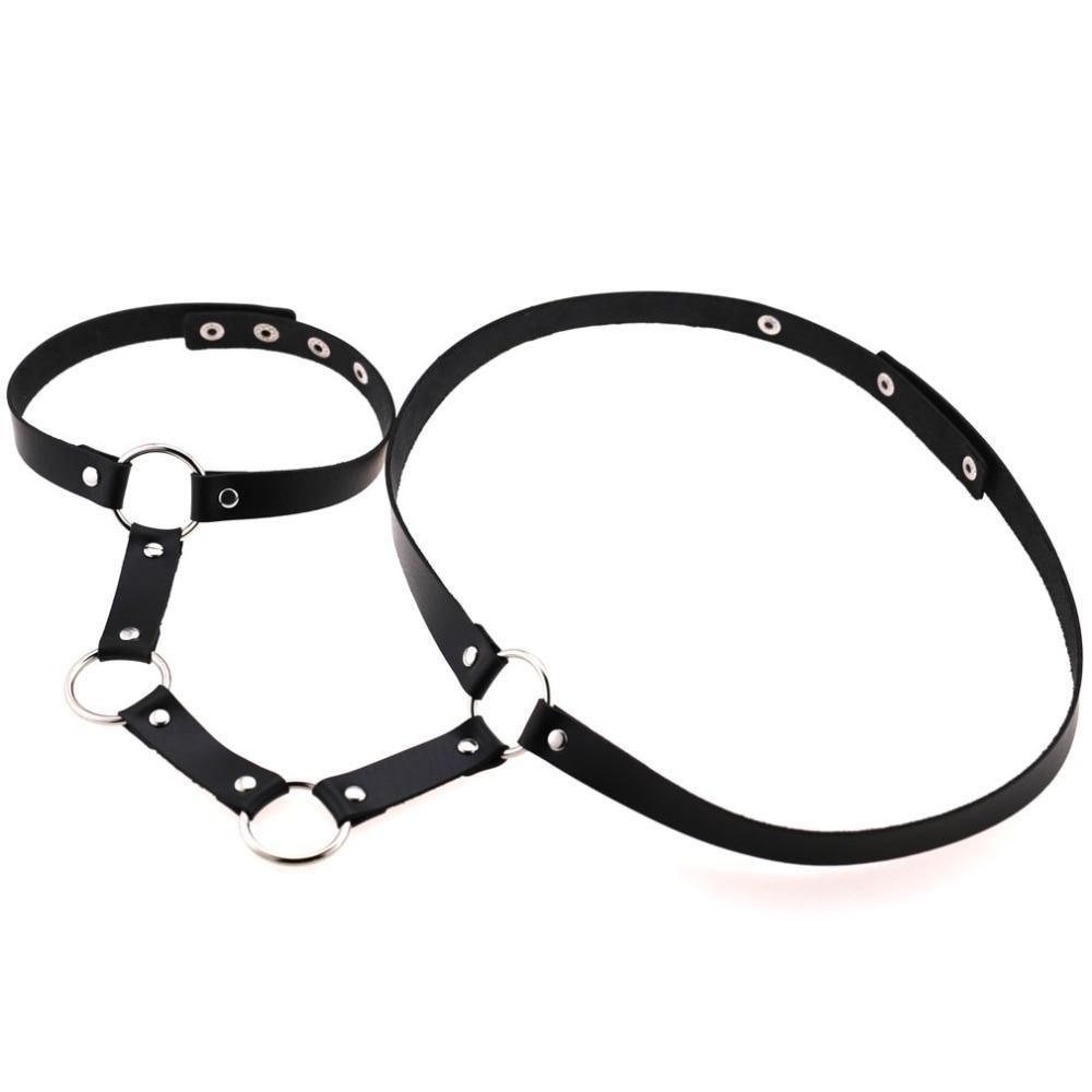 Gothic leather body harness belt for women featuring rings and rivets, perfect for cosplay and festivals.