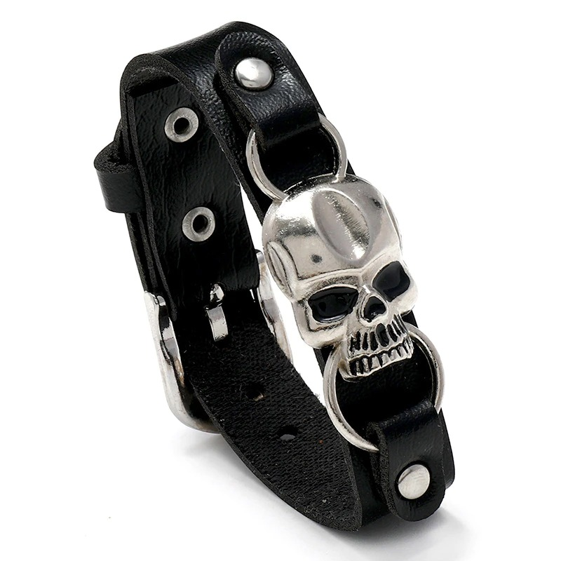 Leather Bracelets For Women and Men with Metal Skull / Jewelry Accessories in Gothic Style - HARD'N'HEAVY