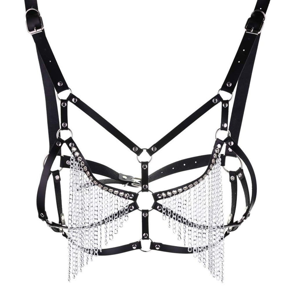 Leather Chain Body Harness / Gothic Bra Harness / Women's Chain Top / Rave Outfits - HARD'N'HEAVY