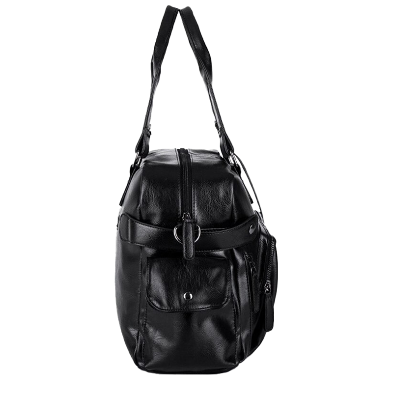 Stylish men's leather messenger bag in Gothic style with multiple pockets and adjustable shoulder strap.