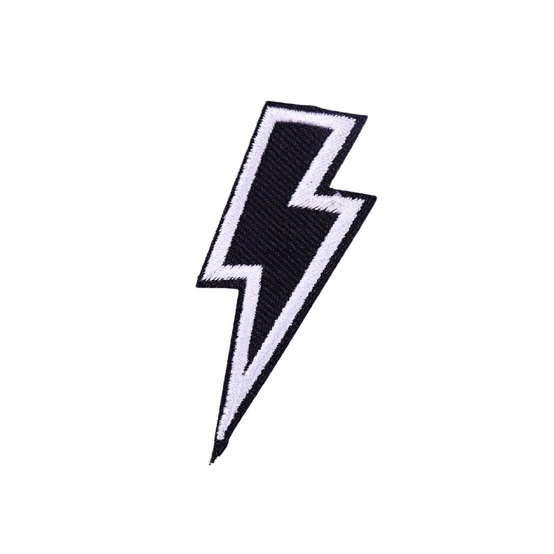 Lightning print iron-on patch perfect for jackets and bags, stylish unisex embroidered accessory.