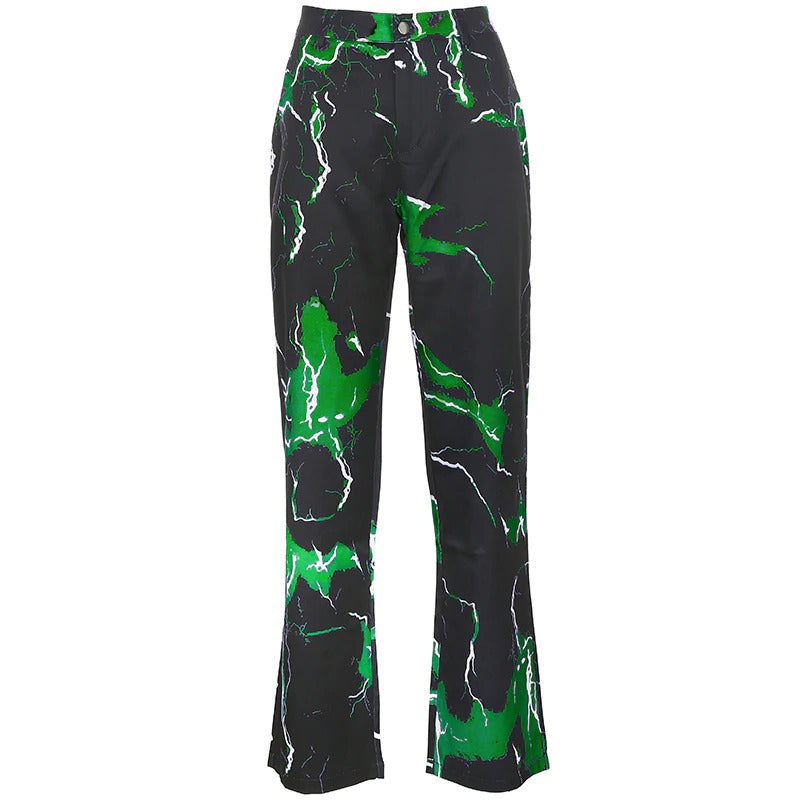 Lightning Print Streetwear Cargo Pants for Women / Ladies Joggers Trousers with High Waist - HARD'N'HEAVY