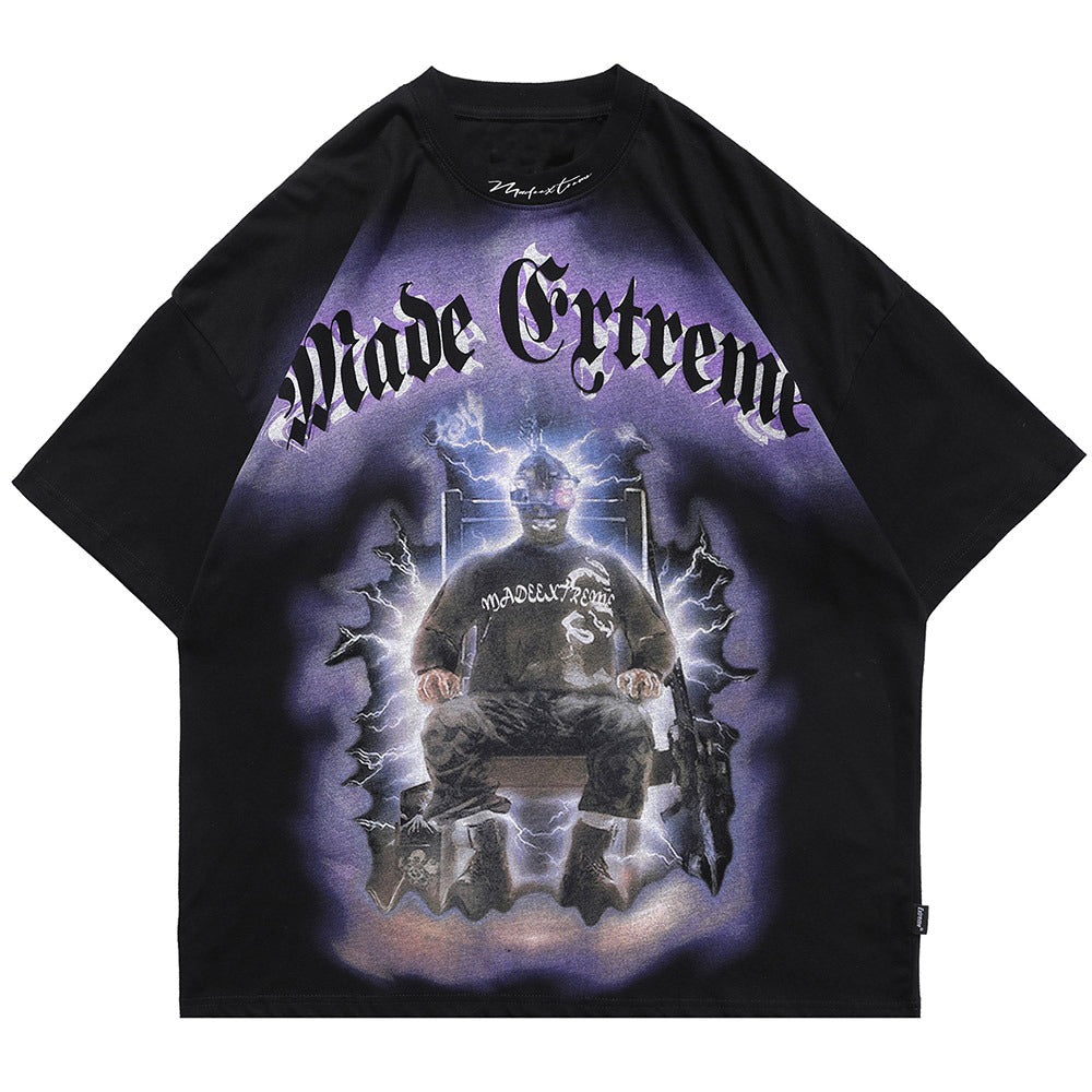 Lightning Punk Men's Baggy Tee with Bold Graphic Print for Streetwear Style