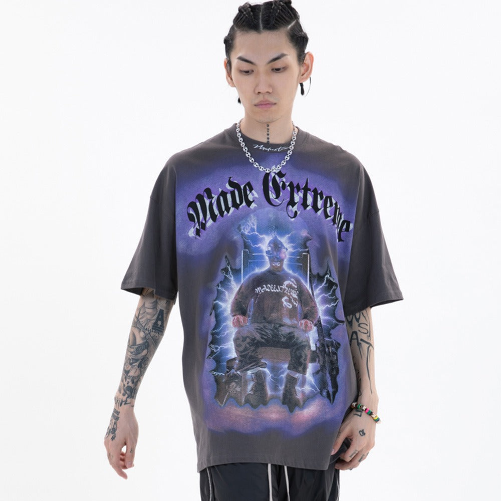 Lightning Punk men's baggy tee with bold graphic design and colorful print, perfect for streetwear enthusiasts.
