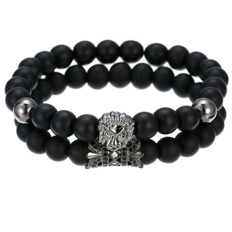 Lion Bracelet With Stone Beads / Unisex Stylish Jewelry / Alternative Fashion Bracelet - HARD'N'HEAVY