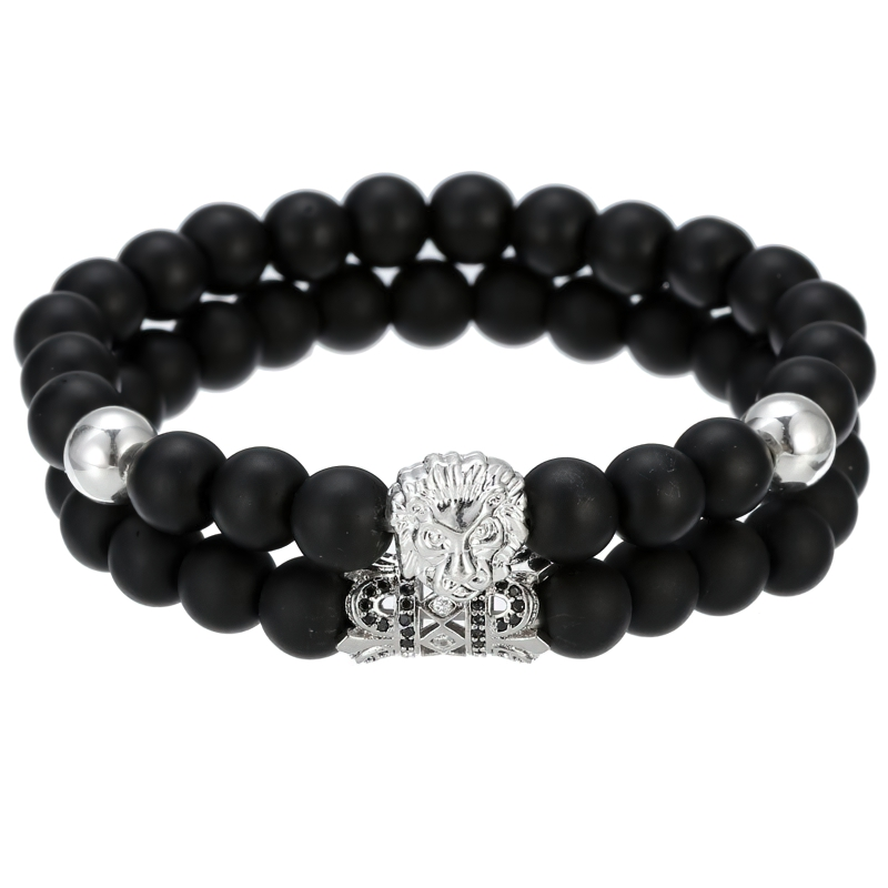 Lion Bracelet With Stone Beads / Unisex Stylish Jewelry / Alternative Fashion Bracelet - HARD'N'HEAVY