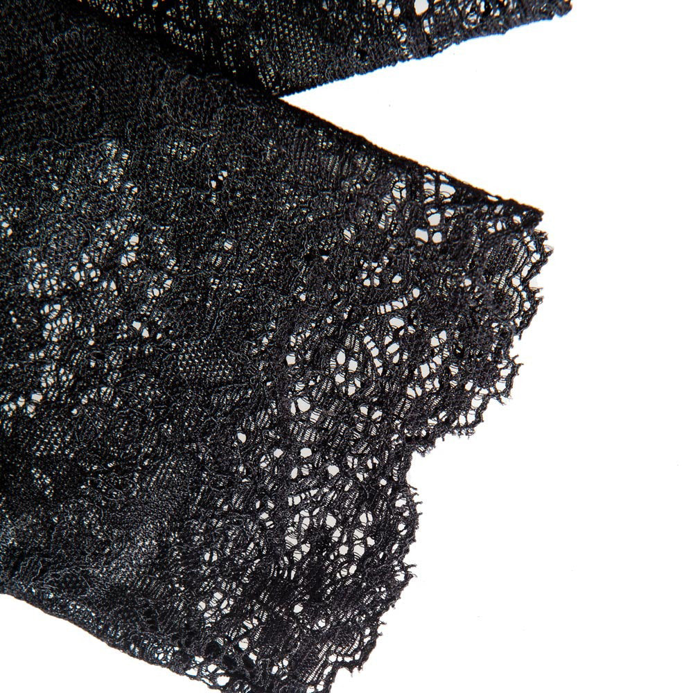 Elegant black lace fabric showcasing intricate patterns for gothic cosplay gloves.