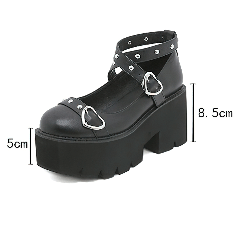 Lolita Style Platform Round Toe Shoes for Women / Thick Heel Heart Buckle Shoes for Cosplay
