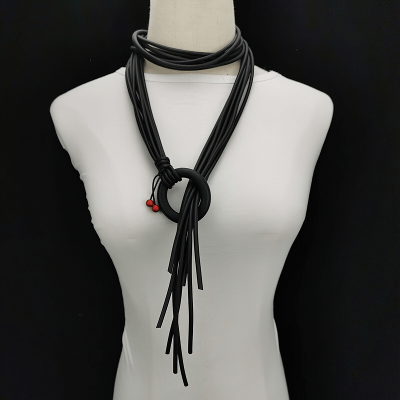 Long Adjustable Necklace for Women with Red Beads / Gothic Handmade Rubber Accessories