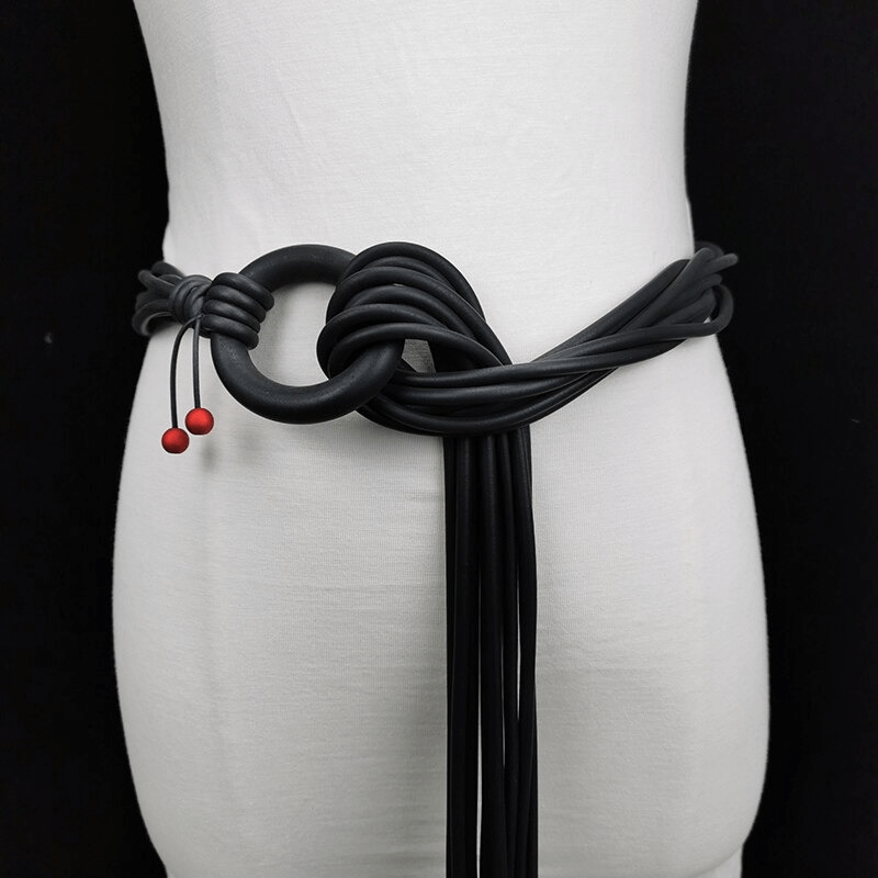 Long Adjustable Necklace for Women with Red Beads / Gothic Handmade Rubber Accessories