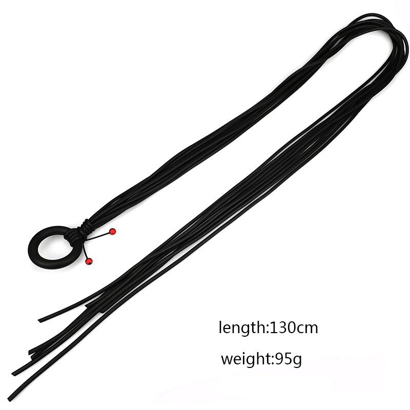 Long adjustable black rubber necklace with red accents, 130cm in length, perfect for gothic style accessories.
