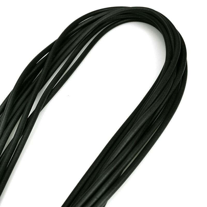 Close-up of black rubber cords used for a long adjustable necklace, perfect for gothic jewelry styles.