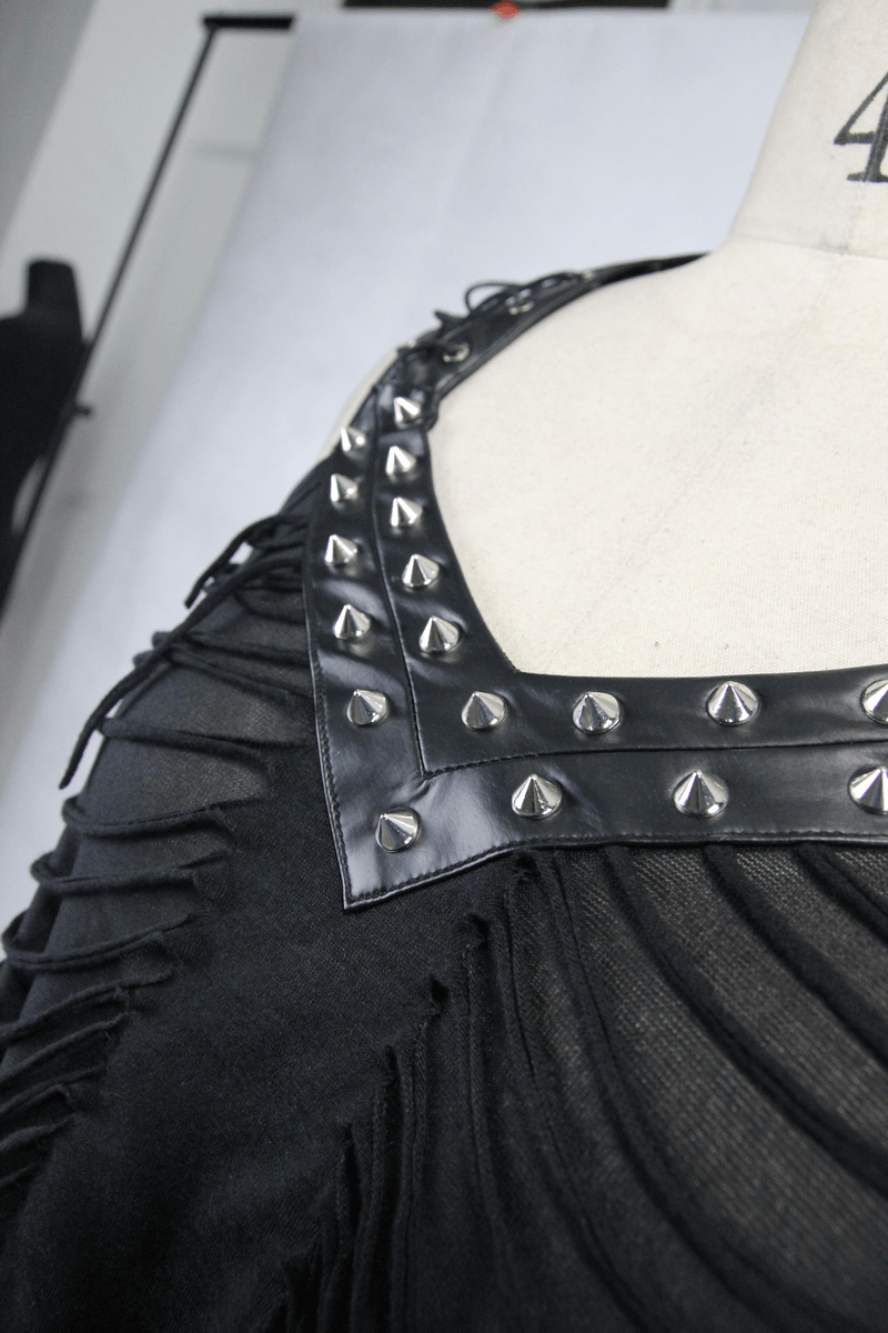 Long Black Top with Ripped Effect / Leatherette Straps Top with Lacings / Alternative Clothing - HARD'N'HEAVY