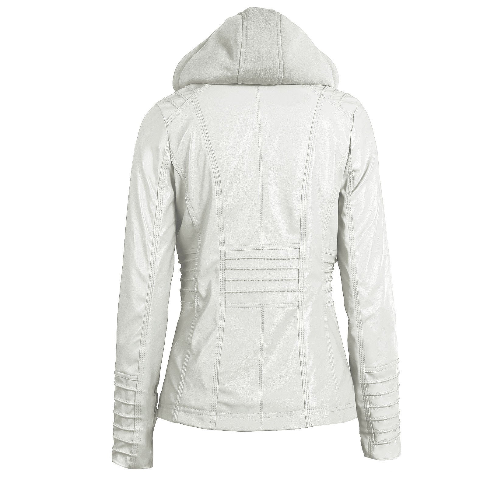 Long-sleeved Zipper Leather Jacket / Women Hooded Pockets PU Jacket - HARD'N'HEAVY