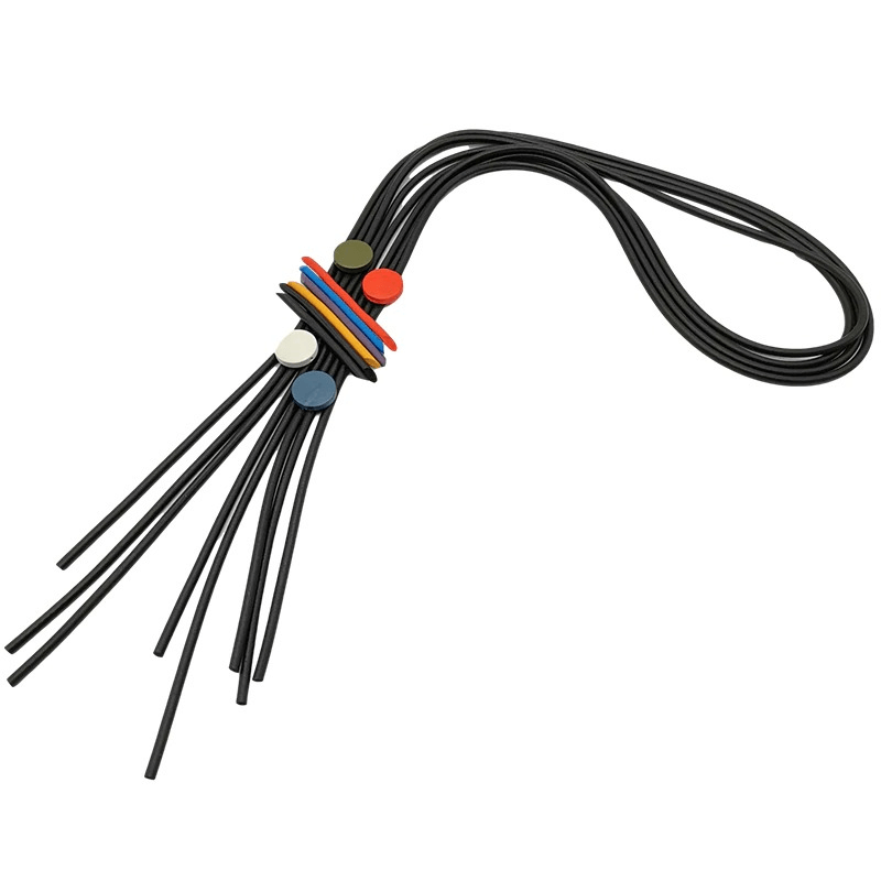 Stylish long tassel necklace featuring colorful rubber pendants, perfect for gothic outfits and luxury accessories.