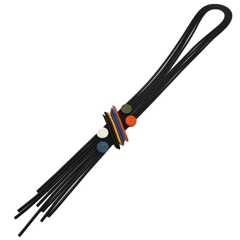 Handmade luxury long tassel necklace for women with colorful rubber pendant accents.