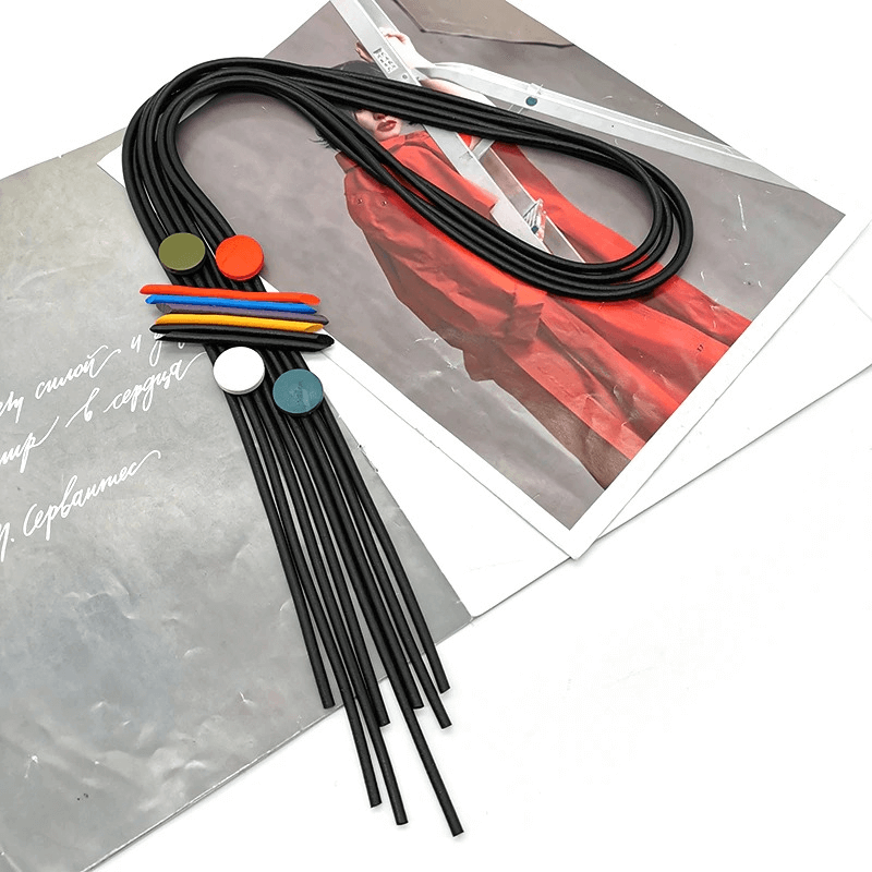 Long Tassel Necklace for Women / Handmade Luxury Rubber Pendant Necklace