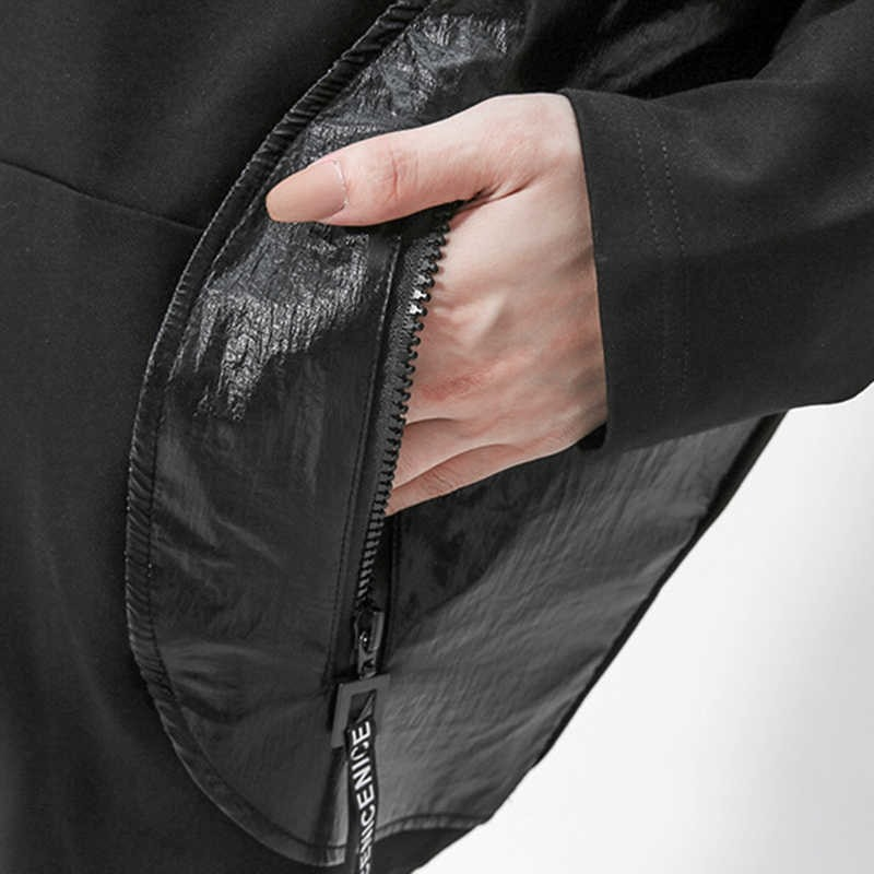 Loose Fit Black Sweatshirt with Joint Pocket / Round Neck Long Sleeve Hoodie - HARD'N'HEAVY