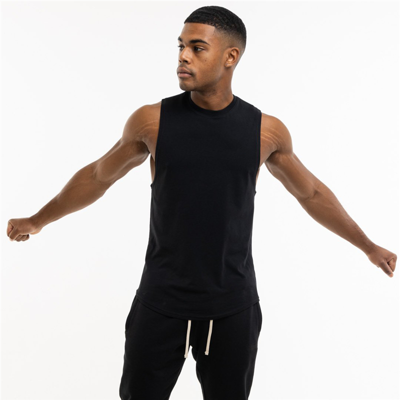 Men's loose sleeveless cotton tank top in black, perfect for alternative gym style and casual wear.