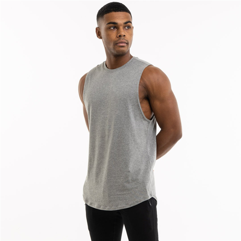 Men's trendy grey sleeveless cotton tank top, perfect for alternative style and gym wear.