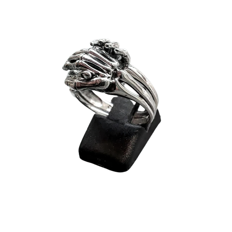 Skeleton hands puzzle ring in stainless steel, unique unisex jewelry for couples.