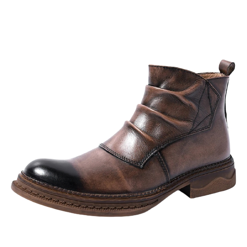 Luxery Men's Fold Ankle Boots / Trendy Wrinkle Leather Boots / Classic Zipper Shoes - HARD'N'HEAVY