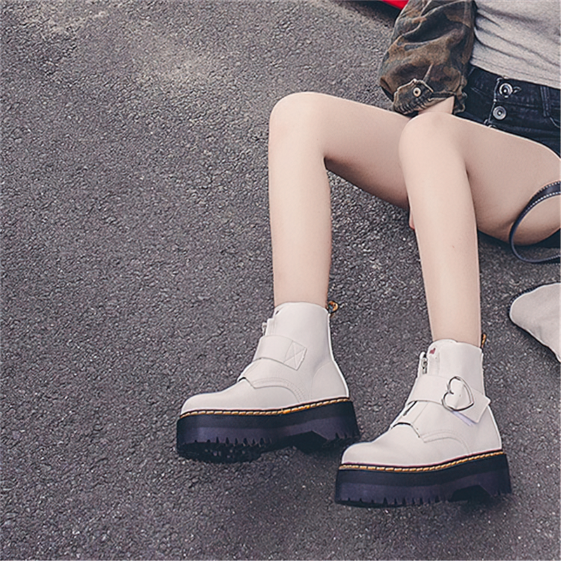 Luxurious Ankle Boots Of Platform For Women / Fashion Ladies Shoes With Buckle Heart - HARD'N'HEAVY