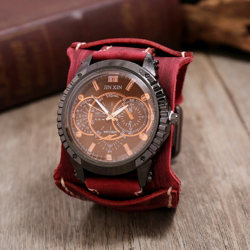 Luxury big dial men's quartz watch with a modern design and leather strap, perfect for casual or formal outfits.