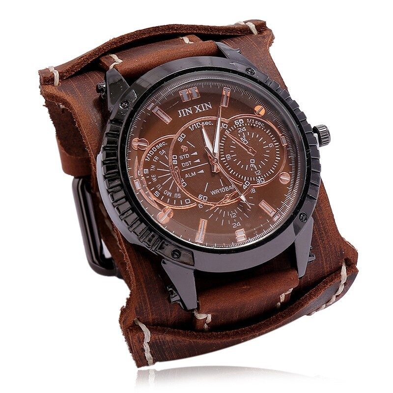 Luxury Big Dial Quartz Lovers Watch / Fashion Men's Watches with Wide Leather Bracelets - HARD'N'HEAVY