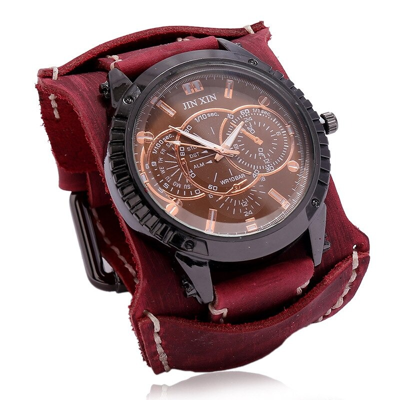Luxury Big Dial Quartz Lovers Watch / Fashion Men's Watches with Wide Leather Bracelets - HARD'N'HEAVY