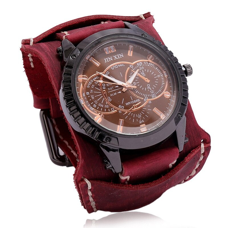 Luxury men's watch with big dial and leather strap, perfect for casual and formal outfits in stylish design.