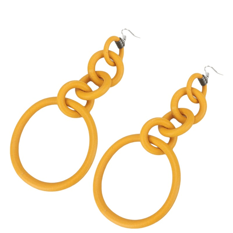 Handmade luxury big drop earrings in stylish yellow silicone, perfect for casual outfits.