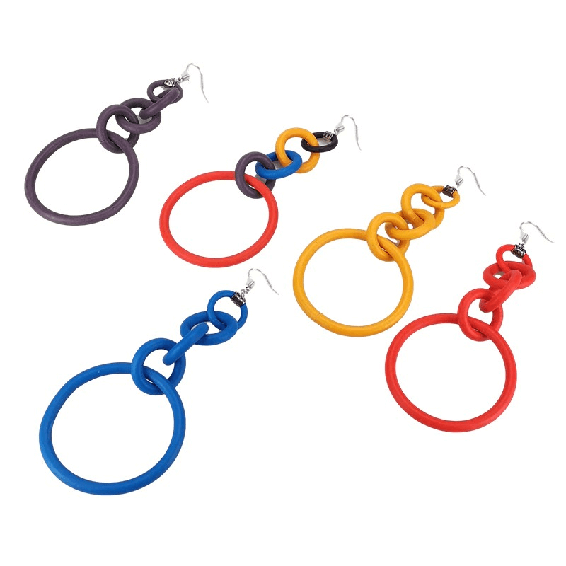 Colorful handmade big drop earrings for women, featuring playful silicone design in vibrant circles.
